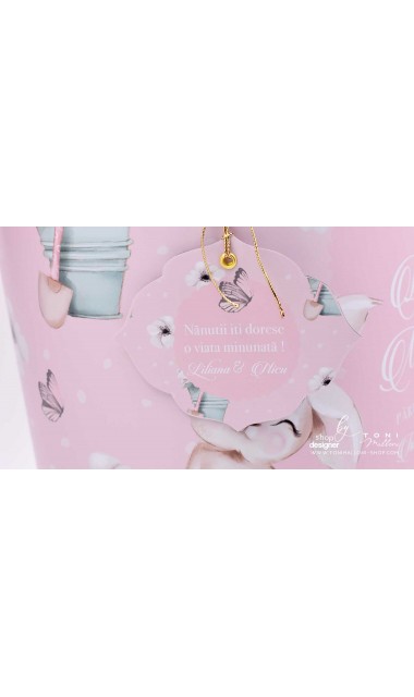 Trusou cu fluturi si flori ideal pentru un botez primavara Pink Spring 12